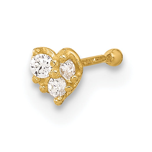 14K 23 Gauge CZ Heart Nose Post-BD152