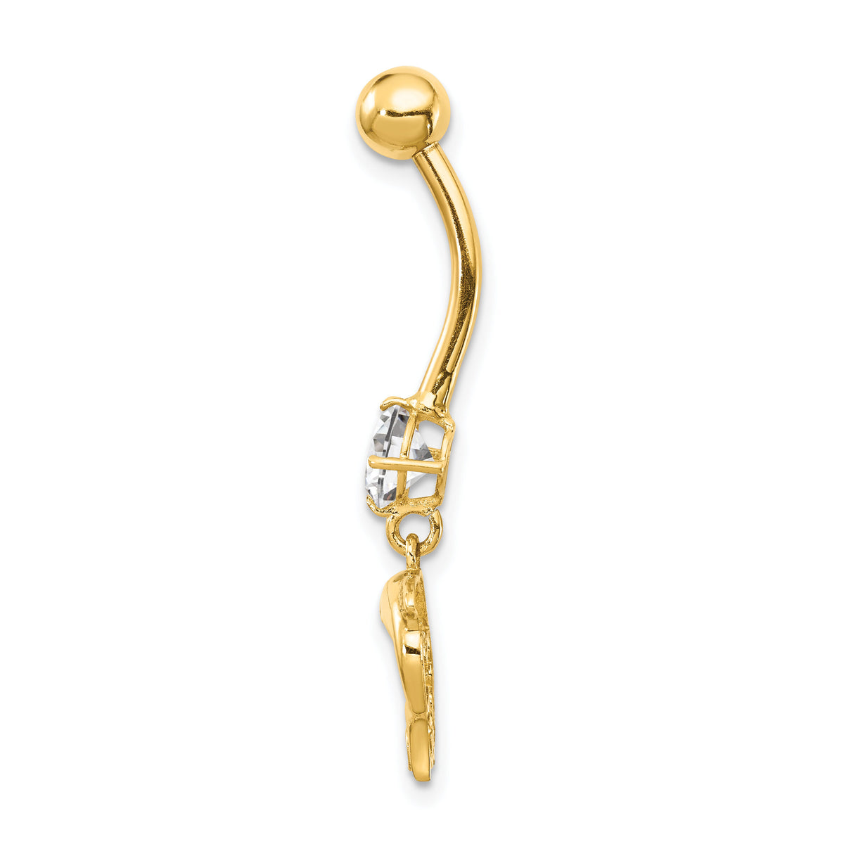 14K 14 Gauge Dolphin CZ Dangle Belly Ring-BD154