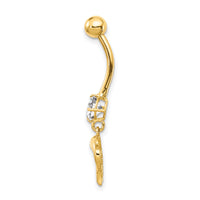 14K 14 Gauge Dolphin CZ Dangle Belly Ring-BD154