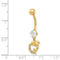 14K 14 Gauge Dolphin CZ Dangle Belly Ring-BD154