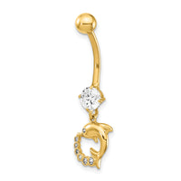 14K 14 Gauge Dolphin CZ Dangle Belly Ring-BD154