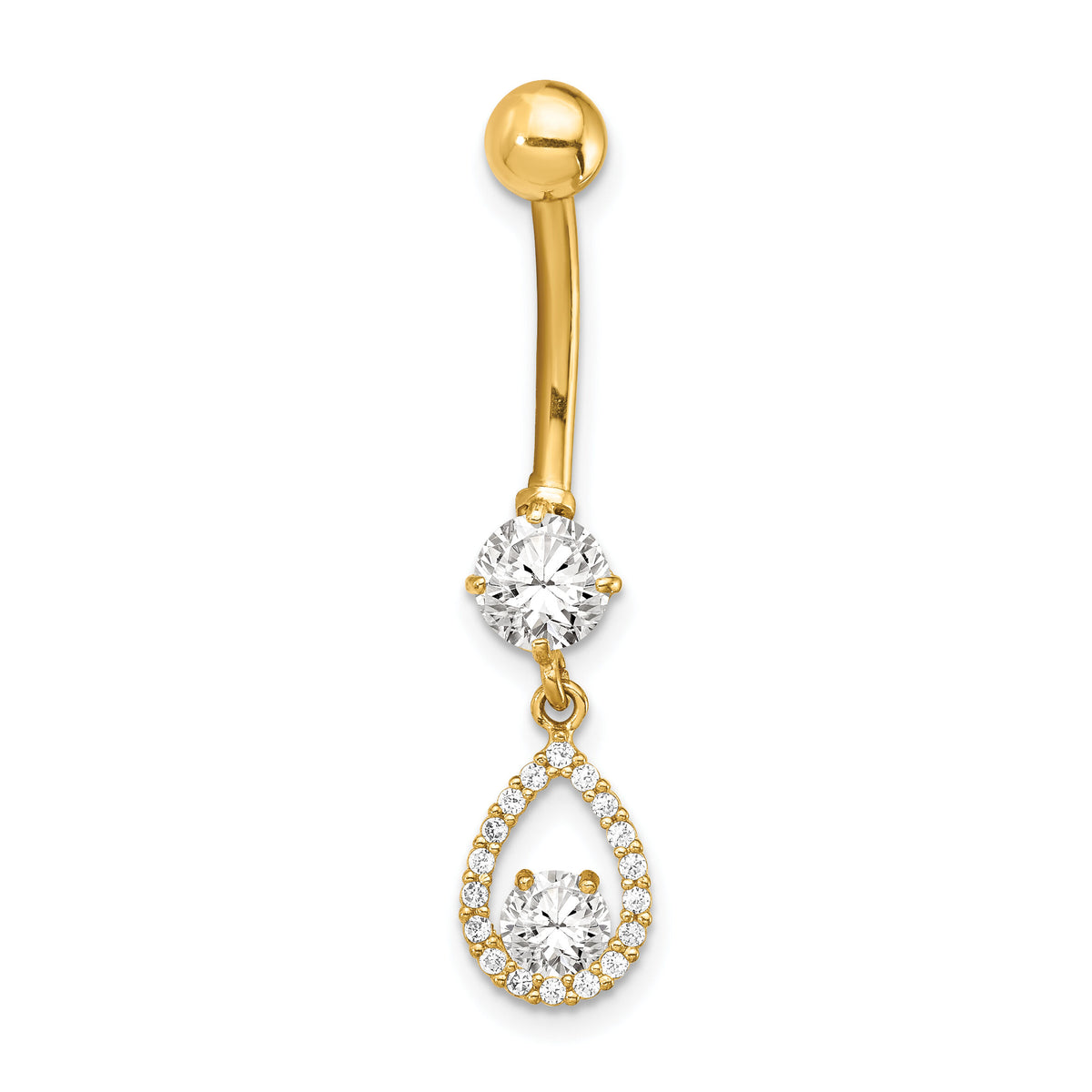 14K 14 Gauge CZ Teardrop Dangle Belly Ring-BD155