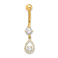14K 14 Gauge CZ Teardrop Dangle Belly Ring-BD155