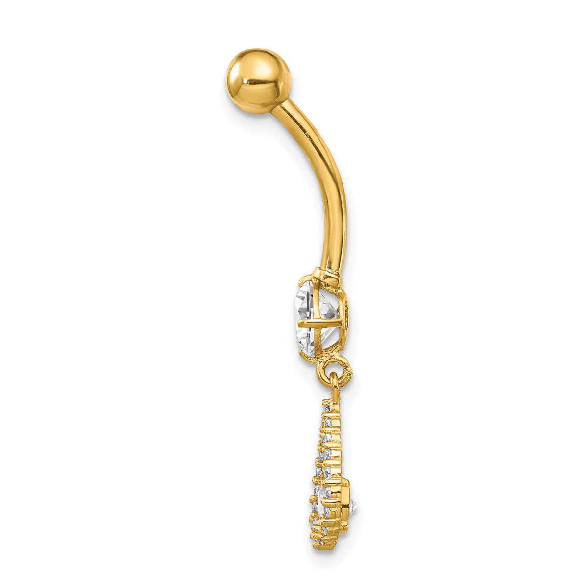 14K 14 Gauge CZ Teardrop Dangle Belly Ring-BD155