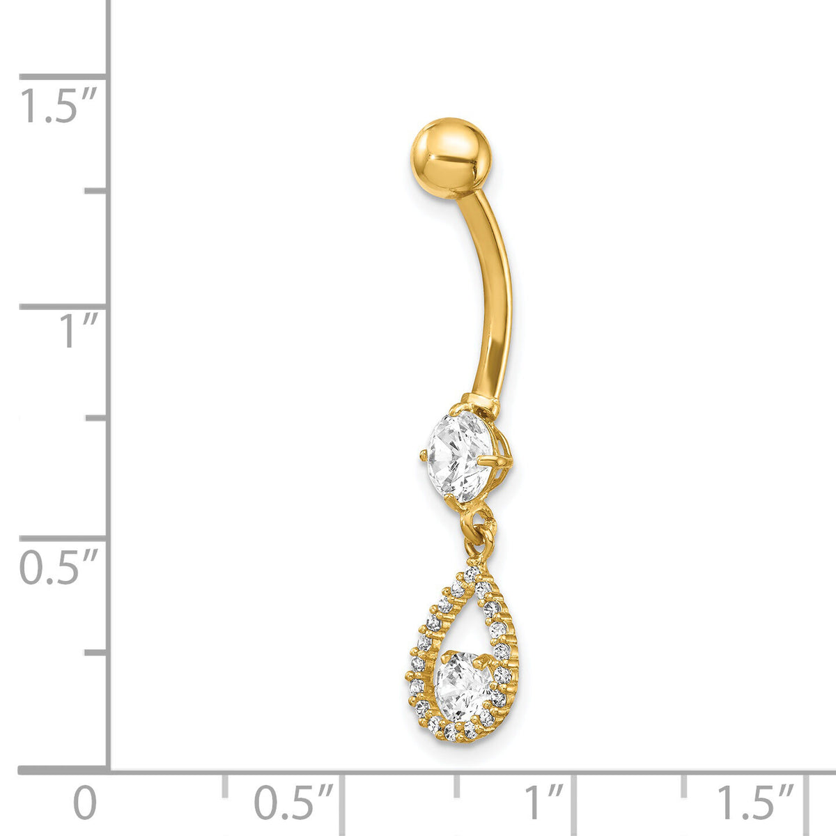 14K 14 Gauge CZ Teardrop Dangle Belly Ring-BD155