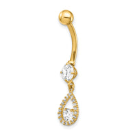 14K 14 Gauge CZ Teardrop Dangle Belly Ring-BD155