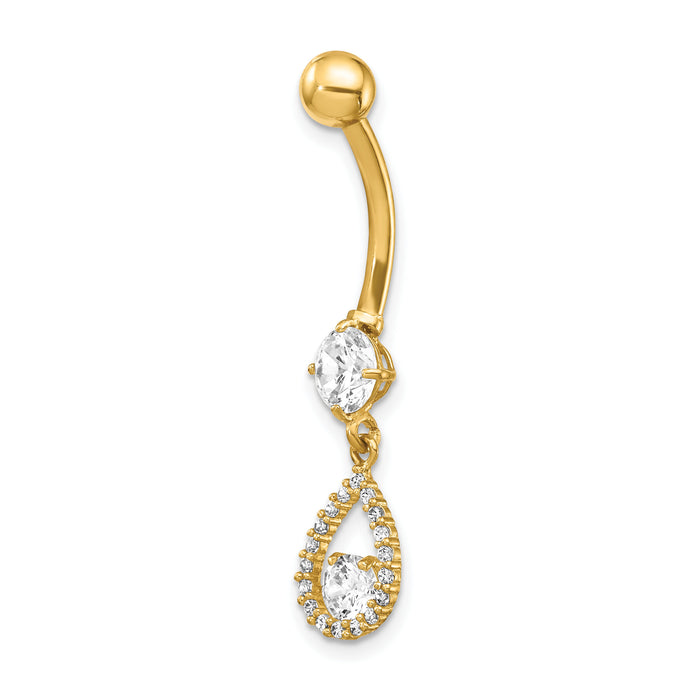 14K 14 Gauge CZ Teardrop Dangle Belly Ring-BD155
