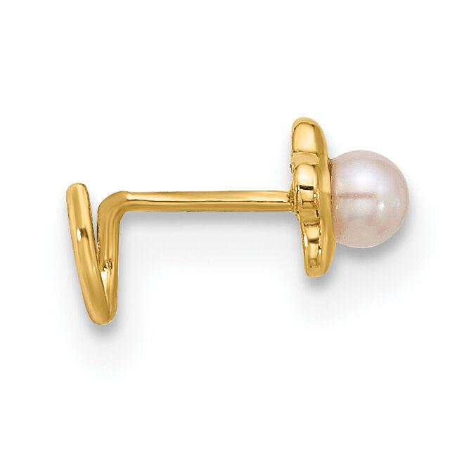 14K 22 Gauge Flower Freshwater Cultured Pearl Nose Ring Body Jewelry-BD158