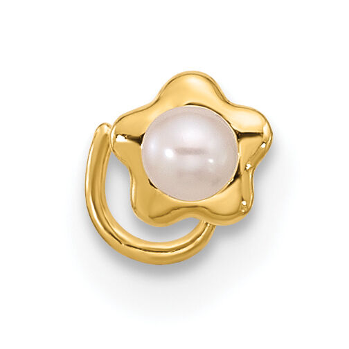14K 22 Gauge Flower Freshwater Cultured Pearl Nose Ring Body Jewelry-BD158