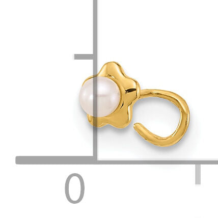 14K 22 Gauge Flower Freshwater Cultured Pearl Nose Ring Body Jewelry-BD158