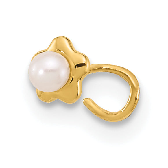 14K 22 Gauge Flower Freshwater Cultured Pearl Nose Ring Body Jewelry-BD158