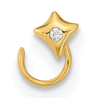 14K 22 Gauge Square with CZ Nose Ring Body Jewelry-BD166