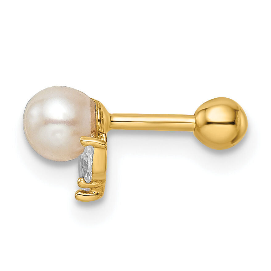 14k 18 Gauge CZ & Freshwater Cultured Pearl Labret Stud-BD172