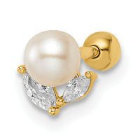 14k 18 Gauge CZ & Freshwater Cultured Pearl Labret Stud-BD172