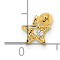 14k 18 Gauge CZ Star Labret Stud-BD173