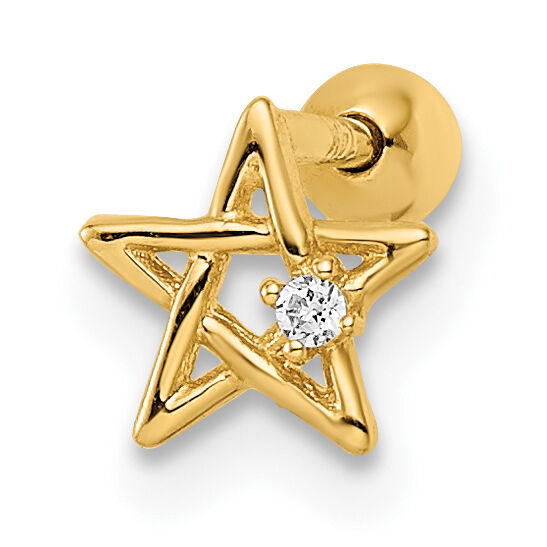 14k 18 Gauge CZ Star Labret Stud-BD173