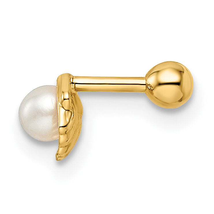 14k 18 Gauge Scallop Shell w/ Freshwater Cultured Pearl Labret Stud-BD178