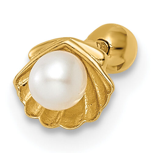 14k 18 Gauge Scallop Shell w/ Freshwater Cultured Pearl Labret Stud-BD178