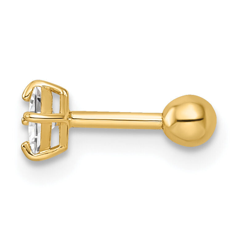 14k 18 Gauge Square CZ Labret Stud-BD184