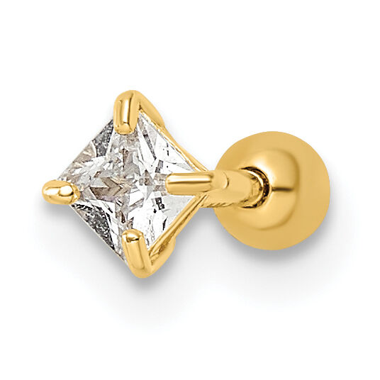 14k 18 Gauge Square CZ Labret Stud-BD184