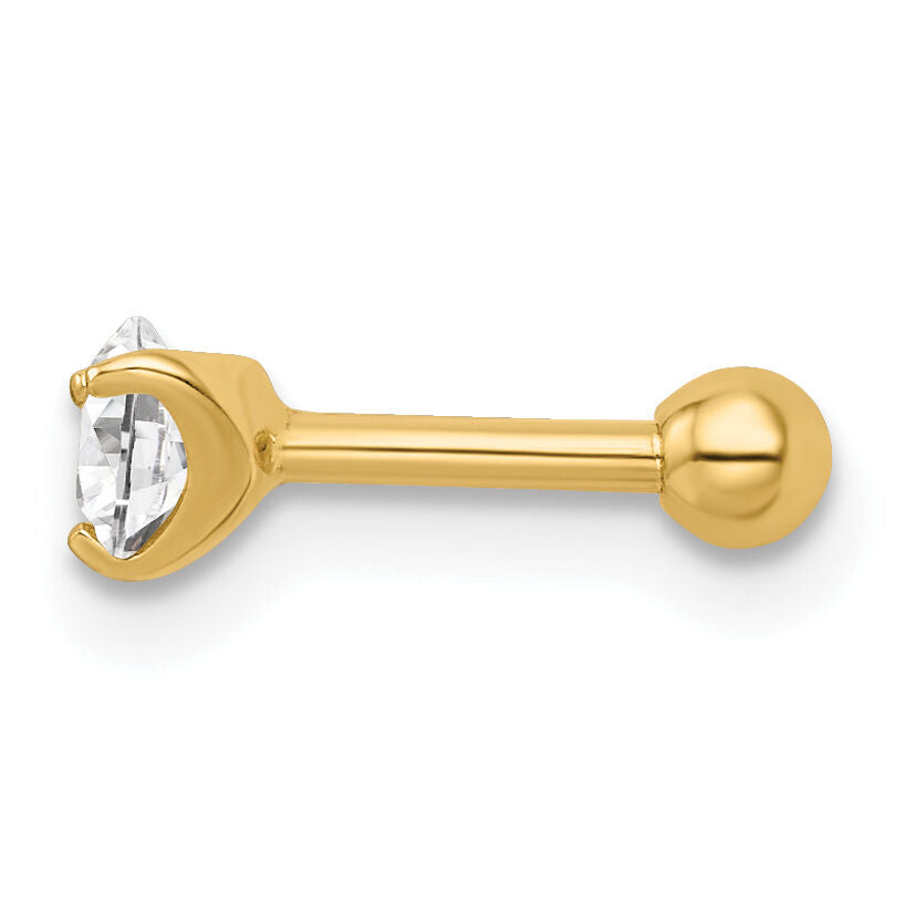 14k 16 Gauge Round CZ Labret Stud-BD186