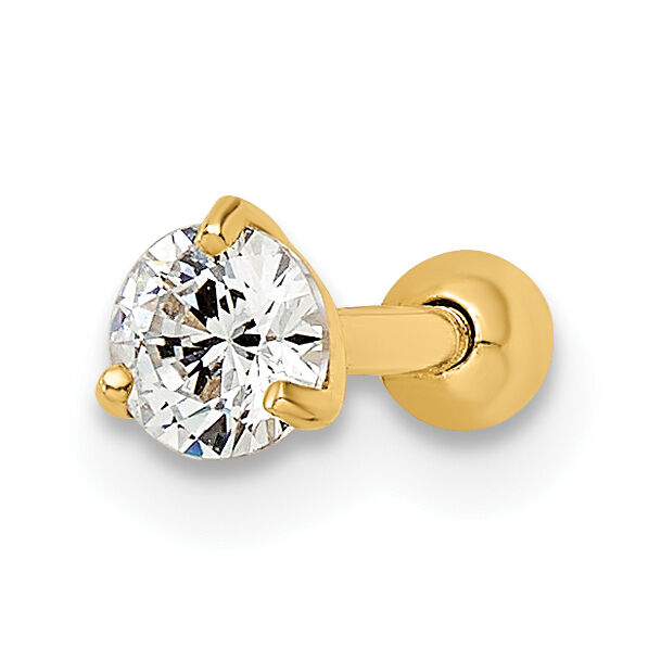 14k 16 Gauge Round CZ Labret Stud-BD186