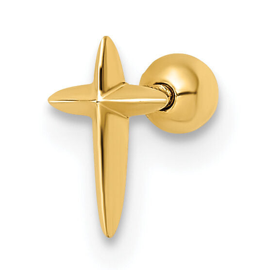 14k 18 Gauge Polished Cross Labret Stud-BD187