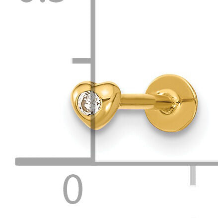 14K 18 Gauge CZ Heart Labret/Face Body Jewelry-BD190