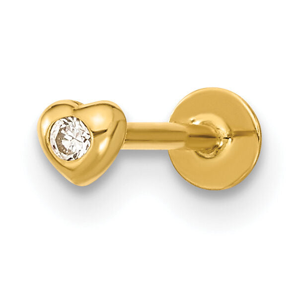 14K 18 Gauge CZ Heart Labret/Face Body Jewelry-BD190