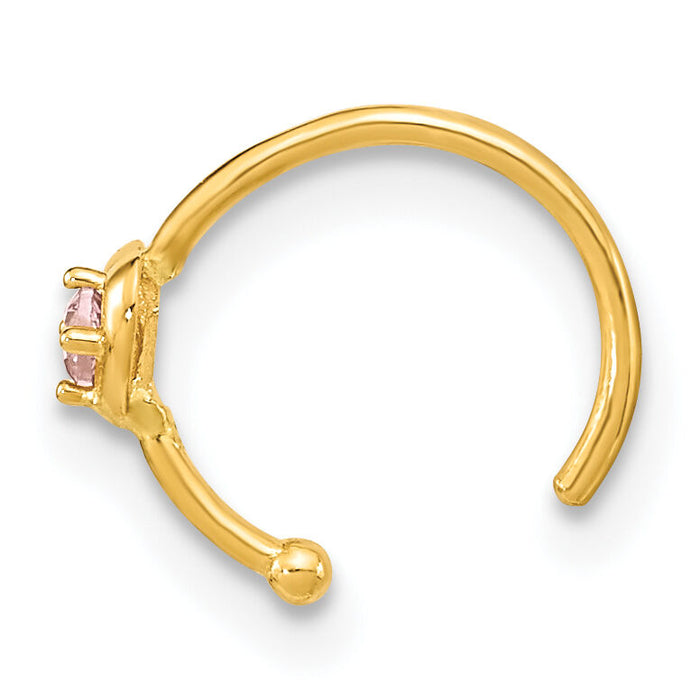 14K 20 Gauge Hoop with Heart CZ Nose Ring Body Jewelry-BD194