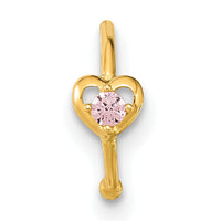 14K 20 Gauge Hoop with Heart CZ Nose Ring Body Jewelry-BD194