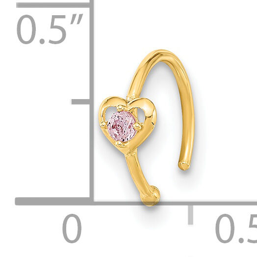 14K 20 Gauge Hoop with Heart CZ Nose Ring Body Jewelry-BD194