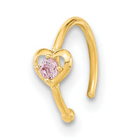 14K 20 Gauge Hoop with Heart CZ Nose Ring Body Jewelry-BD194