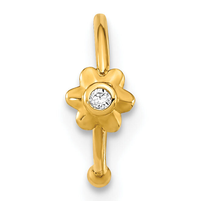 14K 18 Gauge Hoop with CZ Nose Ring Body Jewelry-BD197