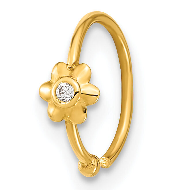 14K 18 Gauge Hoop with CZ Nose Ring Body Jewelry-BD197
