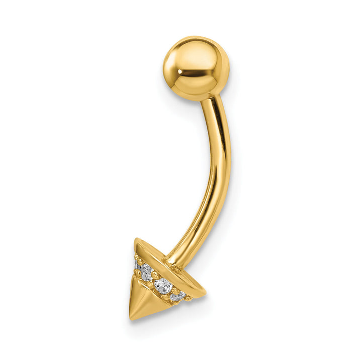 14k 14 gauge CZ Cone Belly Ring-BD203