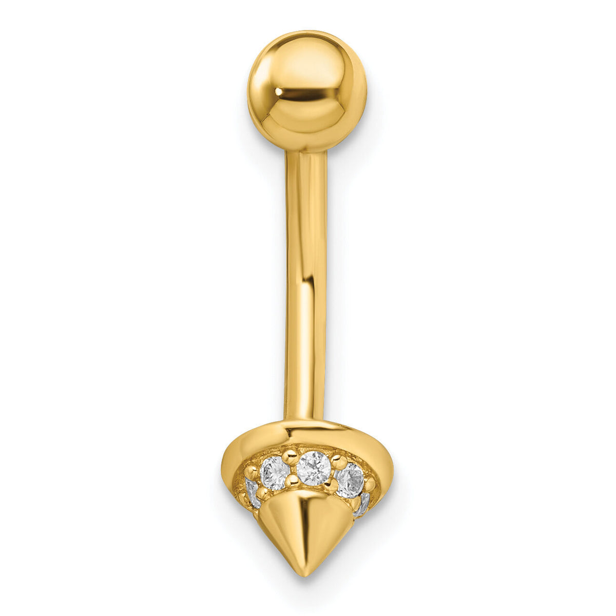 14k 14 gauge CZ Cone Belly Ring-BD203