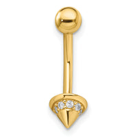 14k 14 gauge CZ Cone Belly Ring-BD203