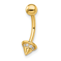 14k 14 gauge CZ Cone Belly Ring-BD203