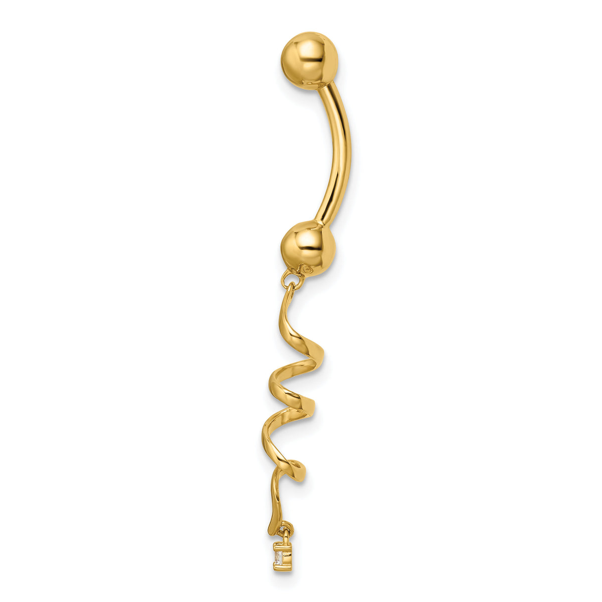 14k 14 Gauge CZ Twisted Belly Ring-BD204