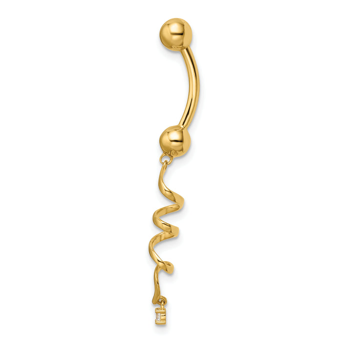 14k 14 Gauge CZ Twisted Belly Ring-BD204