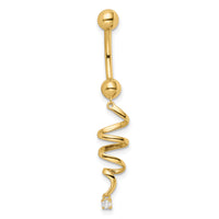 14k 14 Gauge CZ Twisted Belly Ring-BD204