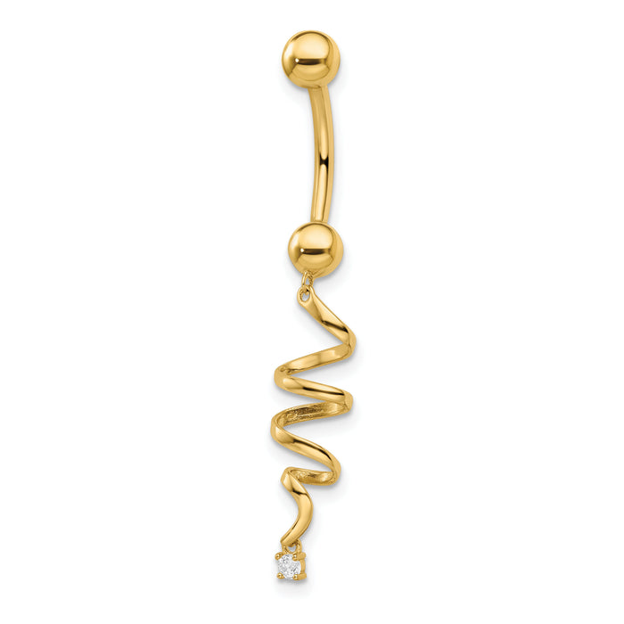 14k 14 Gauge CZ Twisted Belly Ring-BD204