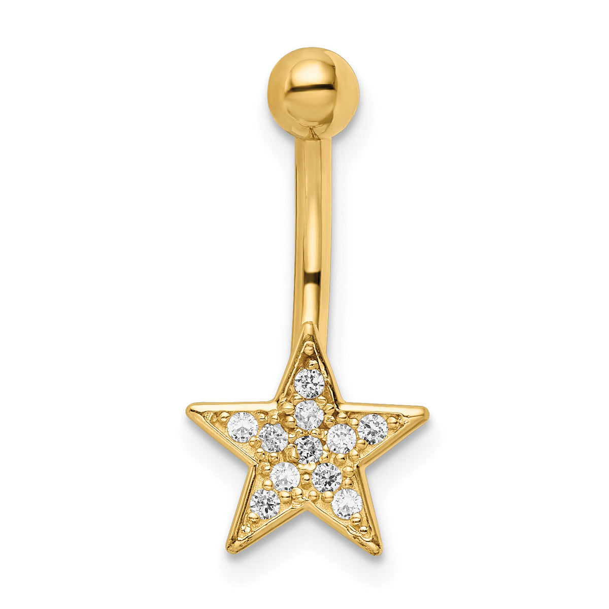 14k 14 Gauge Polished CZ Star Belly Ring-BD205