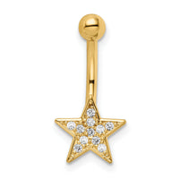 14k 14 Gauge Polished CZ Star Belly Ring-BD205