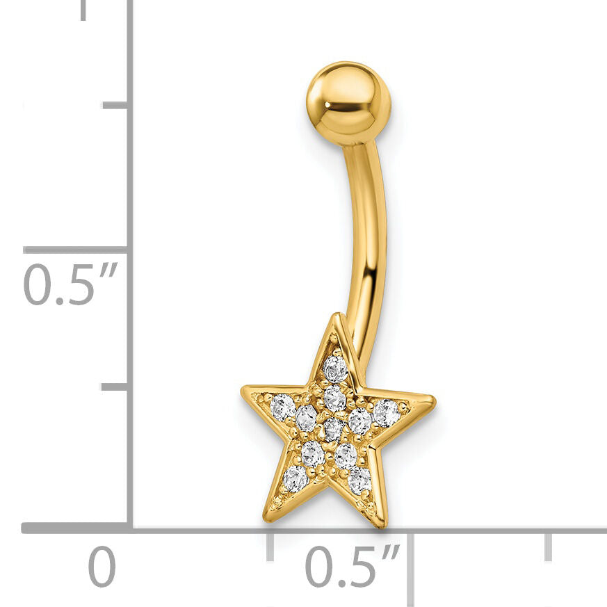 14k 14 Gauge Polished CZ Star Belly Ring-BD205