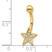 14k 14 Gauge Polished CZ Star Belly Ring-BD205