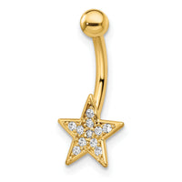 14k 14 Gauge Polished CZ Star Belly Ring-BD205
