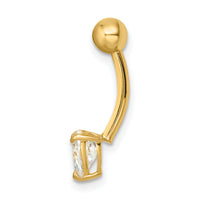 14k 14 Gauge Heart Shaped CZ Belly Ring-BD206
