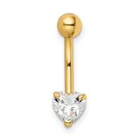 14k 14 Gauge Heart Shaped CZ Belly Ring-BD206